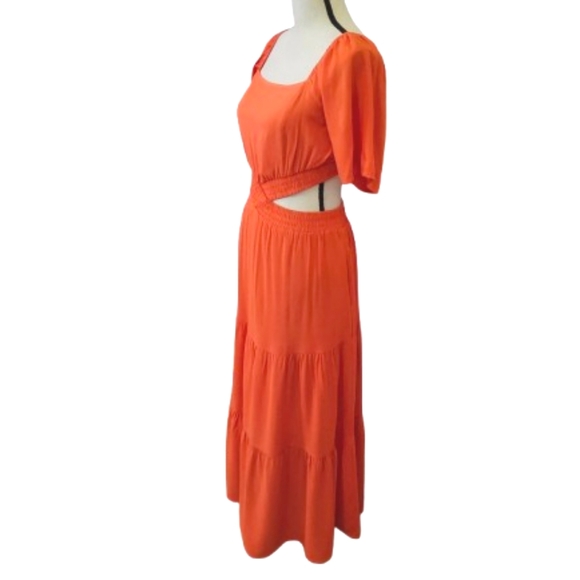 LEANI Orange Short Sleeve Crossover Waist, Tiered Maxi Dress w/Cut-Out,Large - Picture 4 of 16